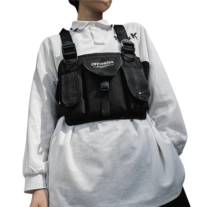 

Vest Bag with Adjustable Shoulder Strap Cool Reflective Design Multiple Pockets Clothing Accessory