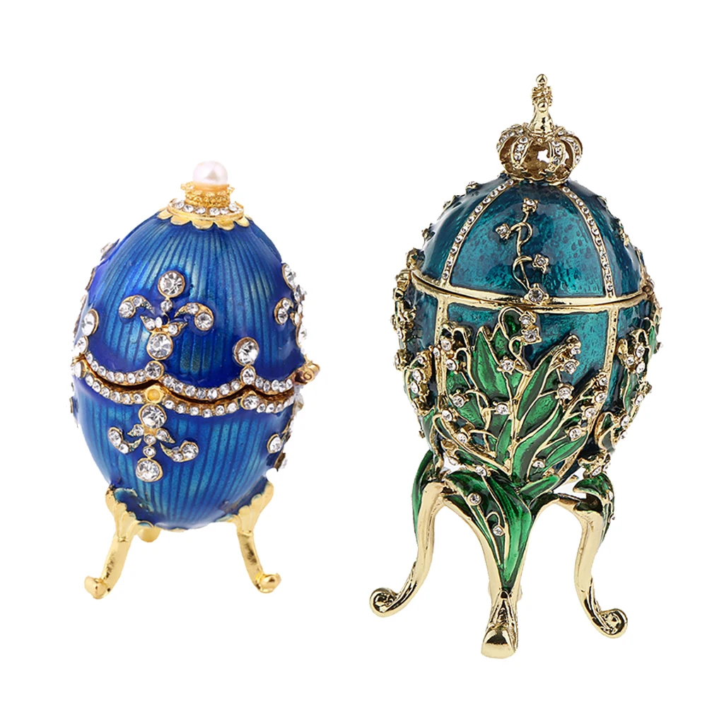 2Pcs Luxury Faberge Easter Eggs Russian Royal Case Leg Jewellery Box Holder for Ring Bracelet Earring Jewellery Organizer