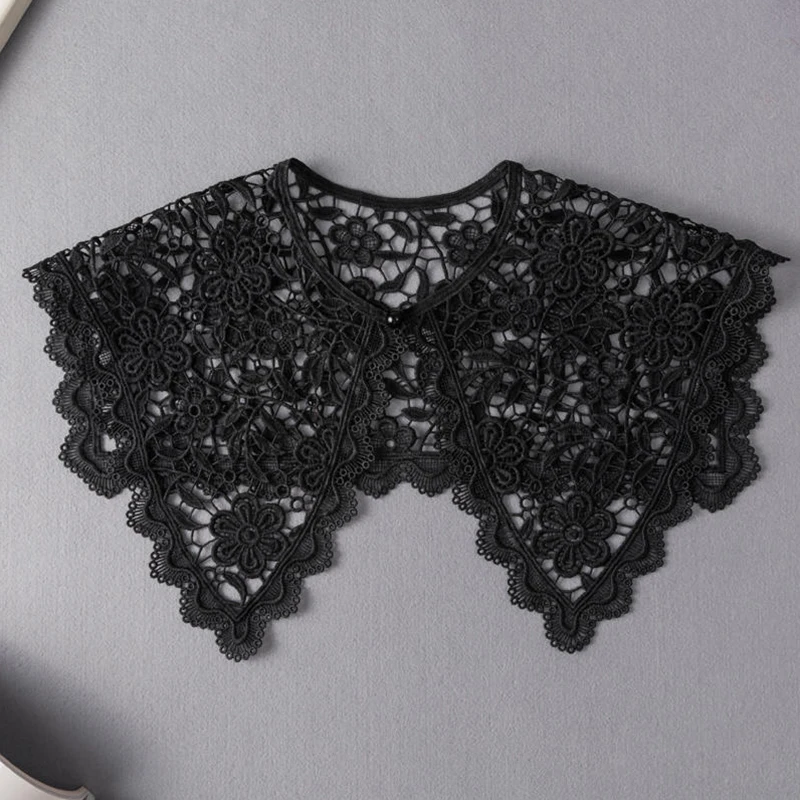 

Women Lace Fake Collar Temperament Hollow Lace Shawl Detachable Shirt False Collar Embroidery Choker Blouse Shawl Decorative