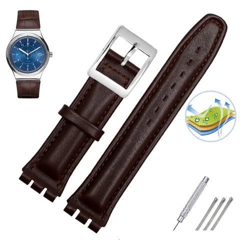 Pulseira de couro genuíno para swatch strap lison watch band 17mm 19mm pulso strap Red Watchbands Mulheres Man Watch Belt Belt Acessórios