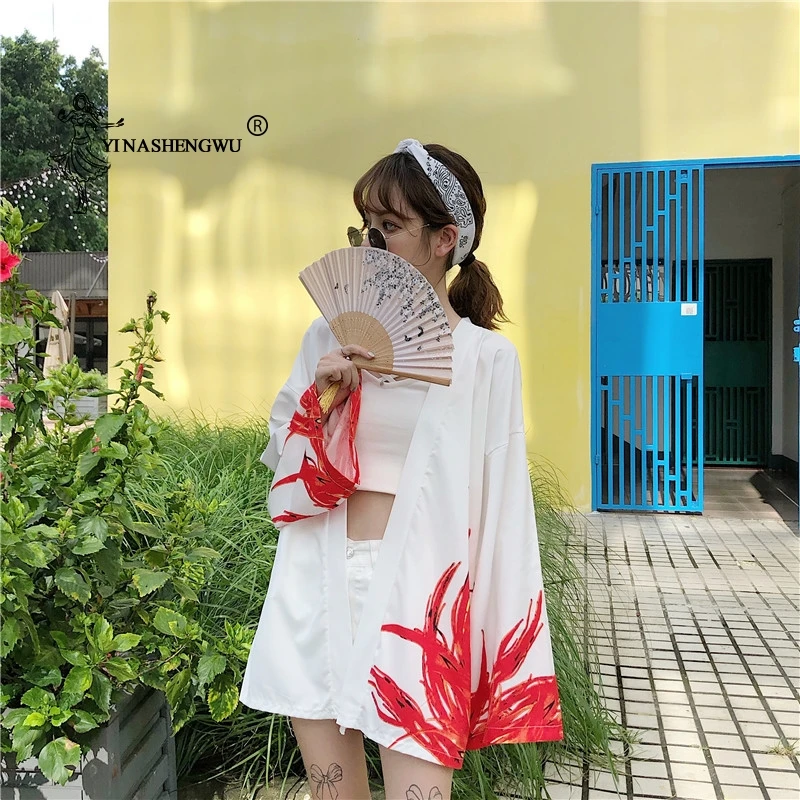 Yukata женский японский кимоно кардиган с принтом дракона рубашка с длинными рукавами Повседневные кимоно Femme Kawaii азиатское Кимоно костюмы косплей