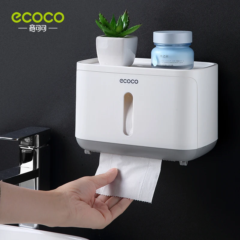 

ECOCO Nail-free Waterproof Bathroom Roll Paper Box Toilet Paper Box Wall-mounted Storage Tissue Pump Home Bathroom Storage Tools