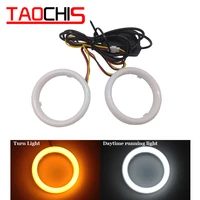 diy car styling led cob angel eyes with turn light signal yellow white cotton waterproof day time running dual colors halo rings