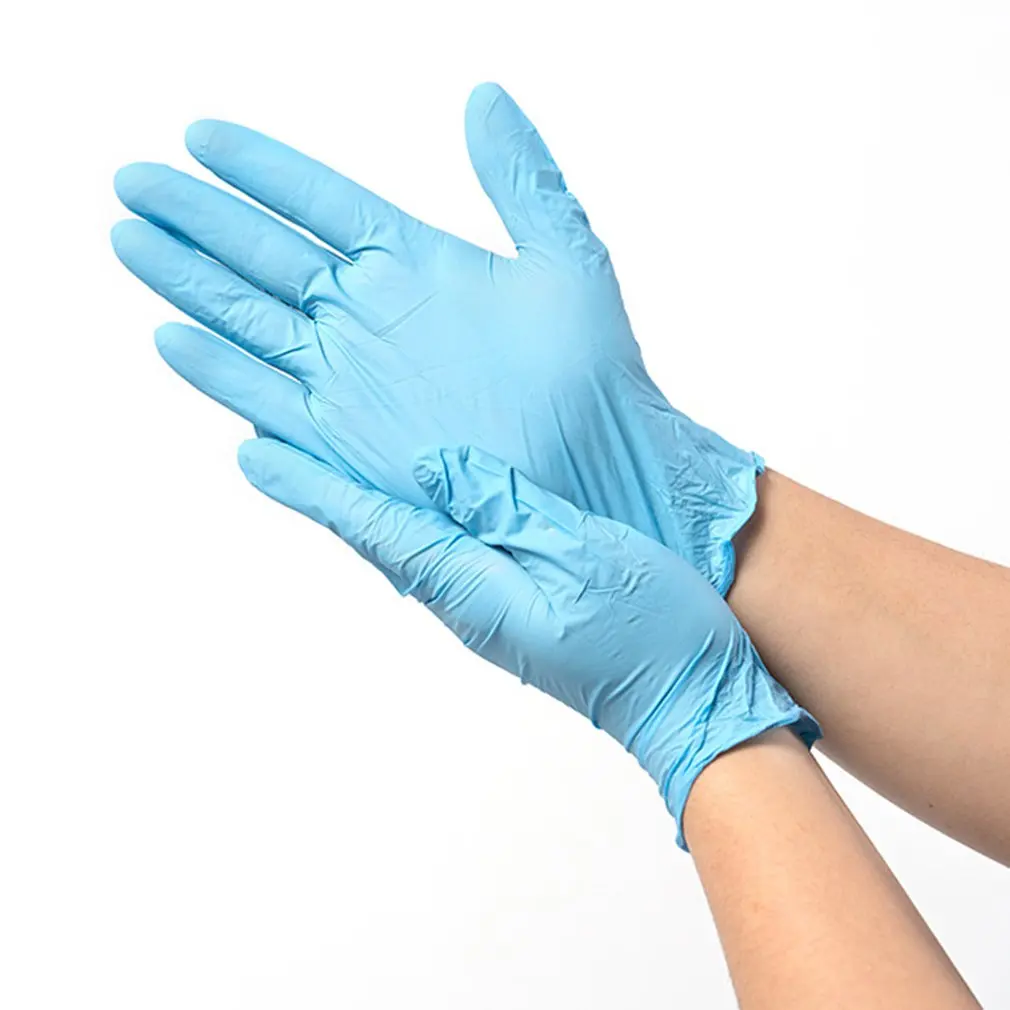 100 шт. Одноразовые Синие нитриловые перчатки 9 дюймовые защитные для проверки