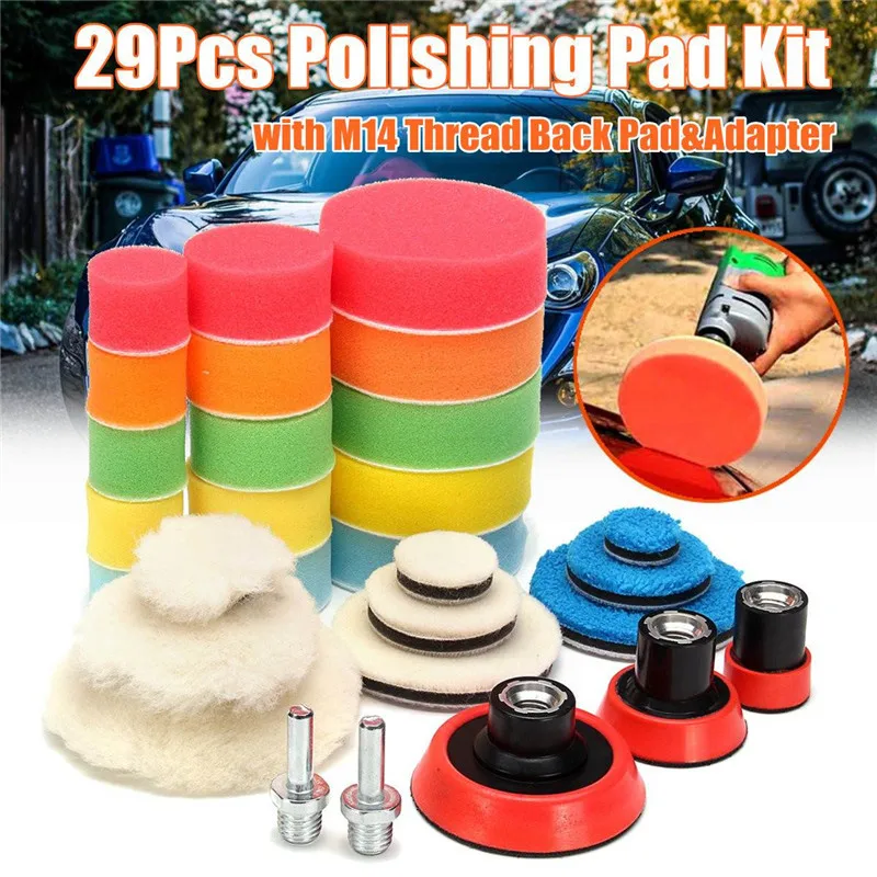 29pcs/lot Sponge Wool Automotive Detailing Polishing Disc Car Polish Wheels Polishing Machine Accessories Auto Polishing Nozzle