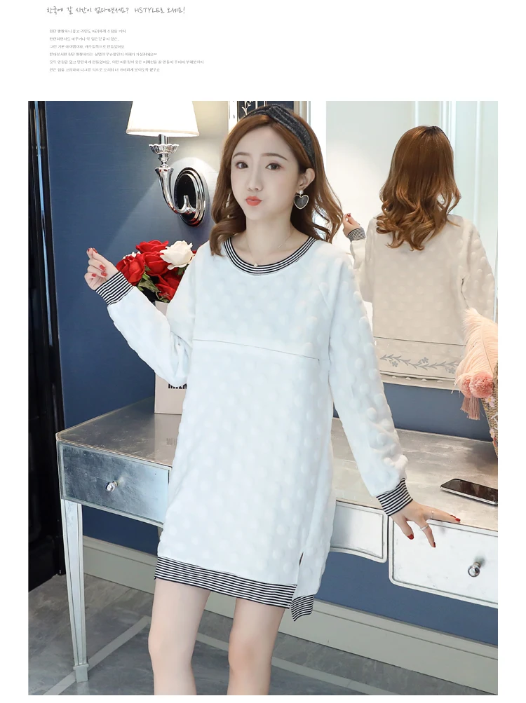 New Winter Round Collar Postpartum Women Fleece Lactation Dress Long High-Low Zipper Fly Maternity Breastfeeding Dress Cute