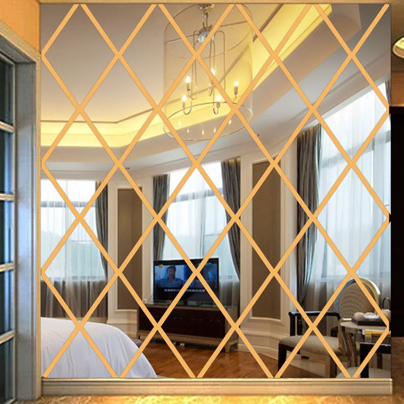 Акриловые ромбовидные зеркальные настенные стикеры DIY Художественный Настенный