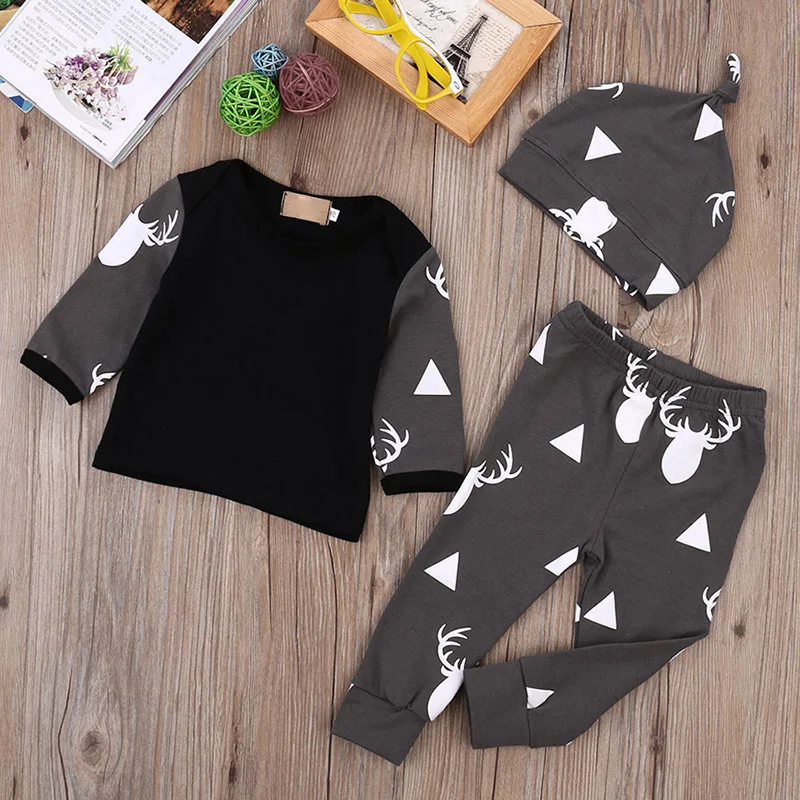 

Детский рождественский костюм, футболки, штаны, шапка, одежда для сна, серый костюм с длинным рукавом и принтом лося AN88