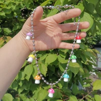 cute colorful mushroom pendants necklaces for women round ball bead chain sweet necklace for women girls drop shipping gift