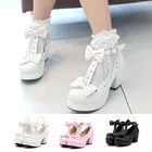 женская обувь туфли женские туфли лодочки лодочки женские Туфли-лодочки женские на высоком каблуке, готические туфли-лодочки, милый бант, повседневная обувь в стиле принцессы, Лолита косплей-вечеринка квадратный каблук