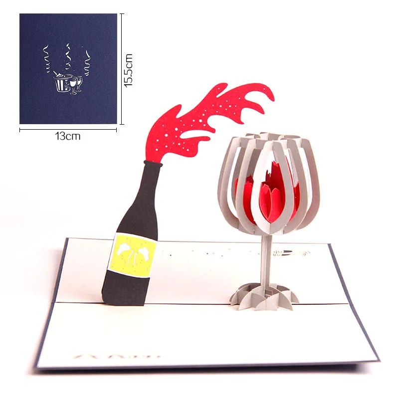 

3D Pop-Up Wine Greeting Card Blessing Thanksgiving Valentine's Day Postcards Gifts With Envelope For Boyfriend To Husband