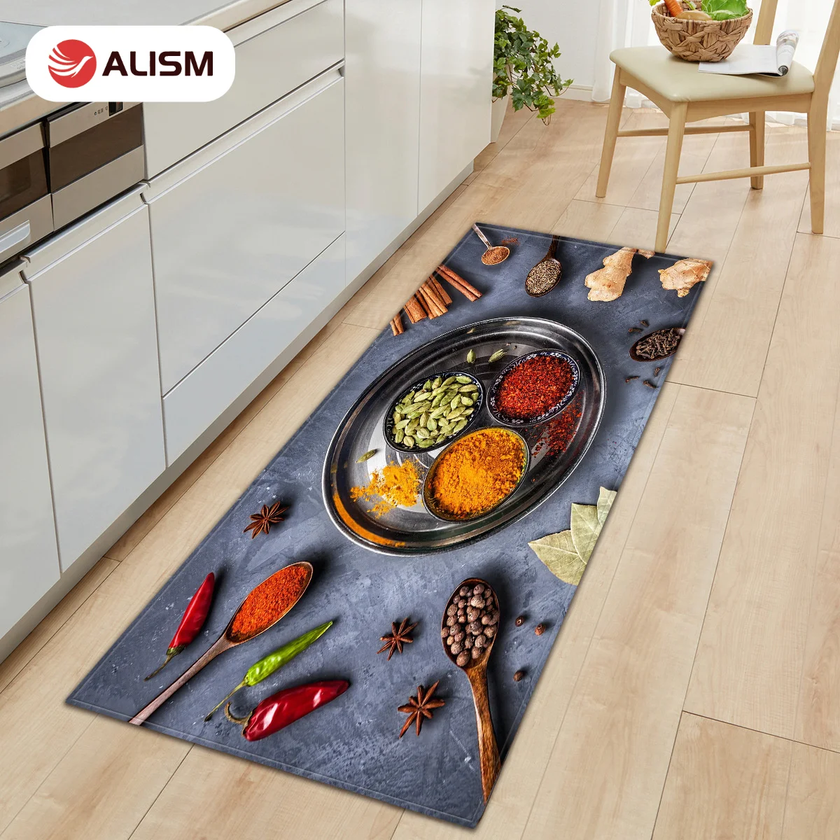 Длинный кухонный коврик с принтом специй Нескользящий Впитывающий воду входной