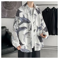 mens shirts ice silk sunscreen men clothing summer print top trend lose bf wind long sleeved shirt handsome streetwear clothes