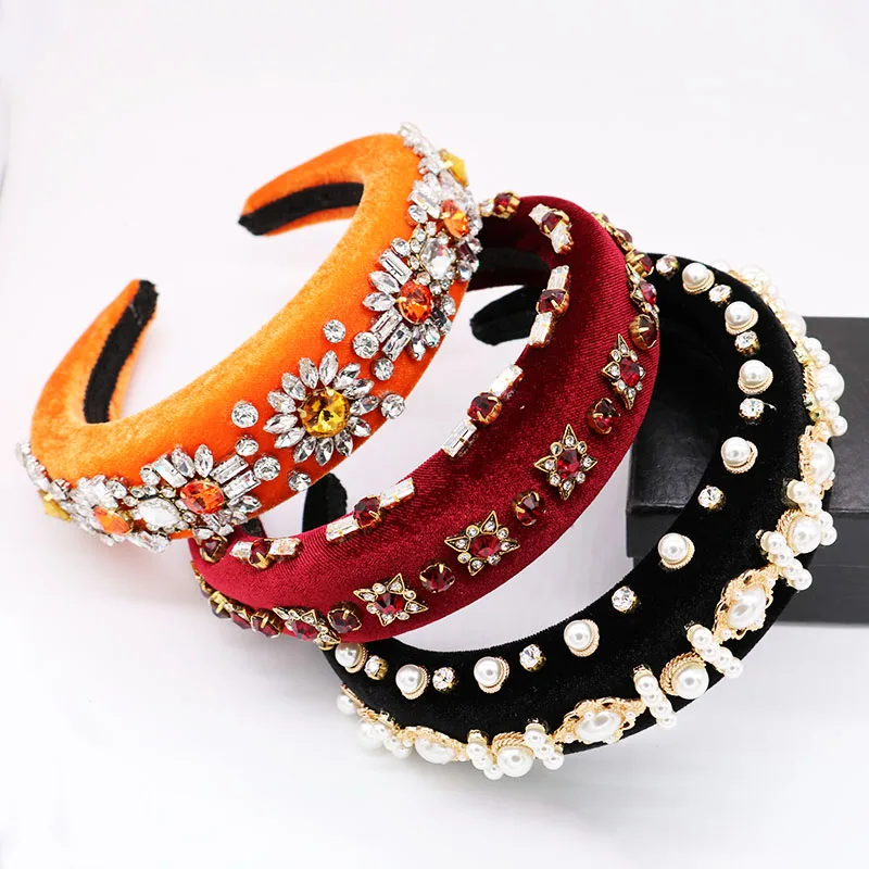 Роскошная корона в стиле барокко широкая бархатная повязка для волос цветок