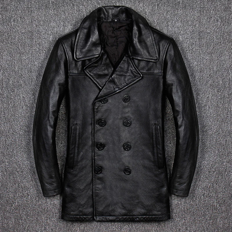 

Genuine New Leather Jacket Men Business Plus Cotton Casual Slim Fit Leather Windbreaker Cowhide Long Winter Leather Coat