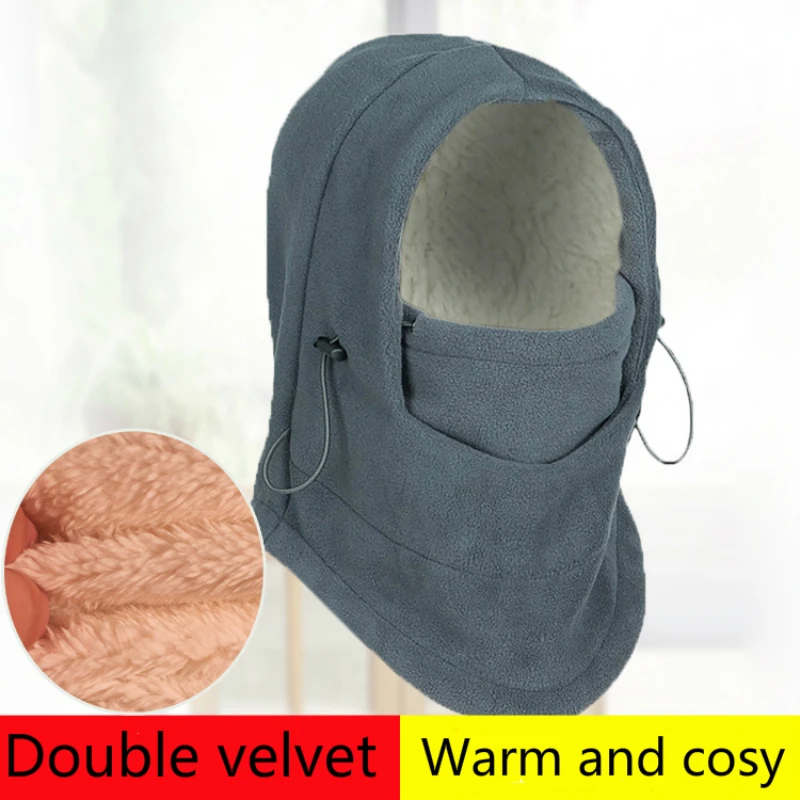 Зимняя мужская двухслойная бархатная флисовая маска Кепка капюшон осенне зимняя