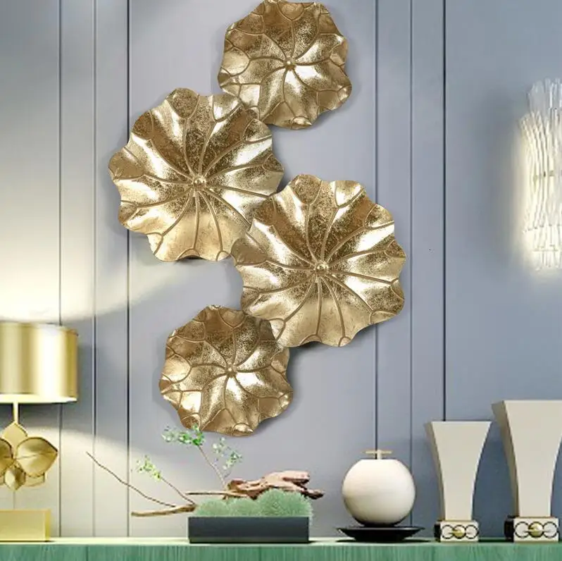 

Современные кованые настенные украшения в виде листьев лотоса, Декор стен гостиной, дивана, фон, настенная наклейка, настенные украшения, искусство