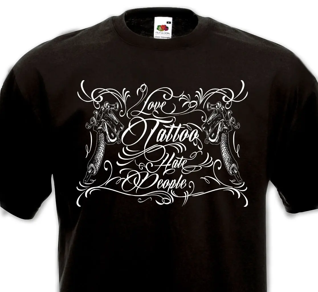 Футболка LOVE TATTOO-HATE PEOPLE-Tatouage Old School Mexicain Chicanos Gun летняя футболка с круглым вырезом