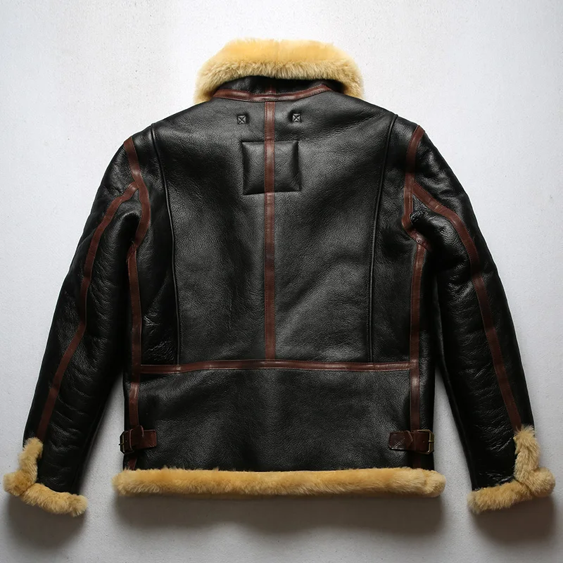 

0961 Red Tornado European Size High Quality Super Warm Genuine Sheep Leather Coat Big B3 Shearling Bomber Military Fur Jacket