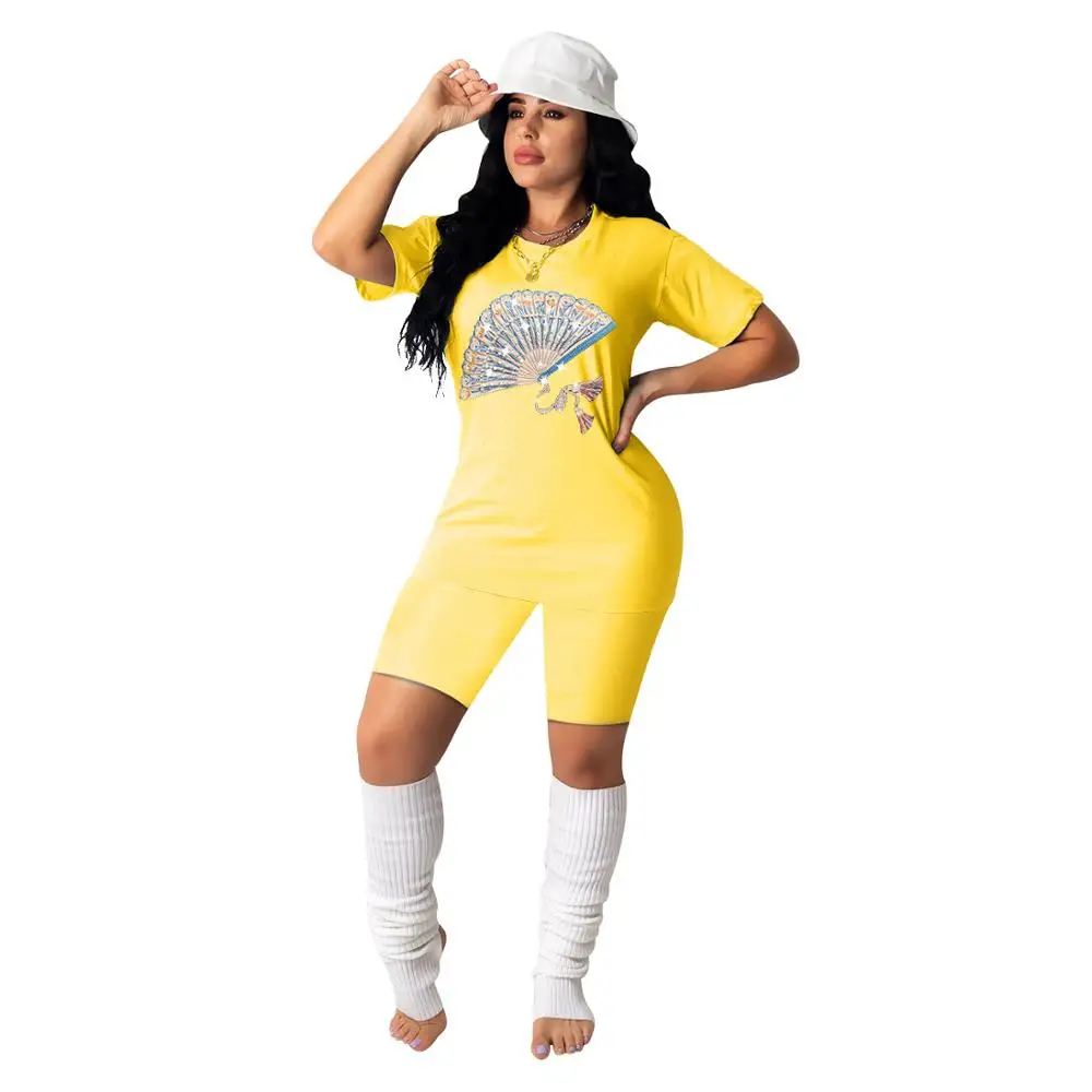 

Summer 2020 new round neck short-sleeved blouse + shorts suit 2 sets of ladies casual printing