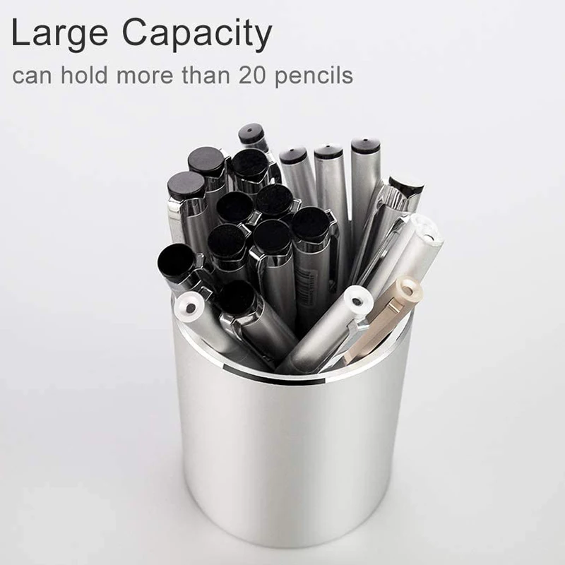 

Metal Pencil and Pen Holder Round Aluminum Desktop Organizer and Cup Storage Box for Office,School,Home and Kids