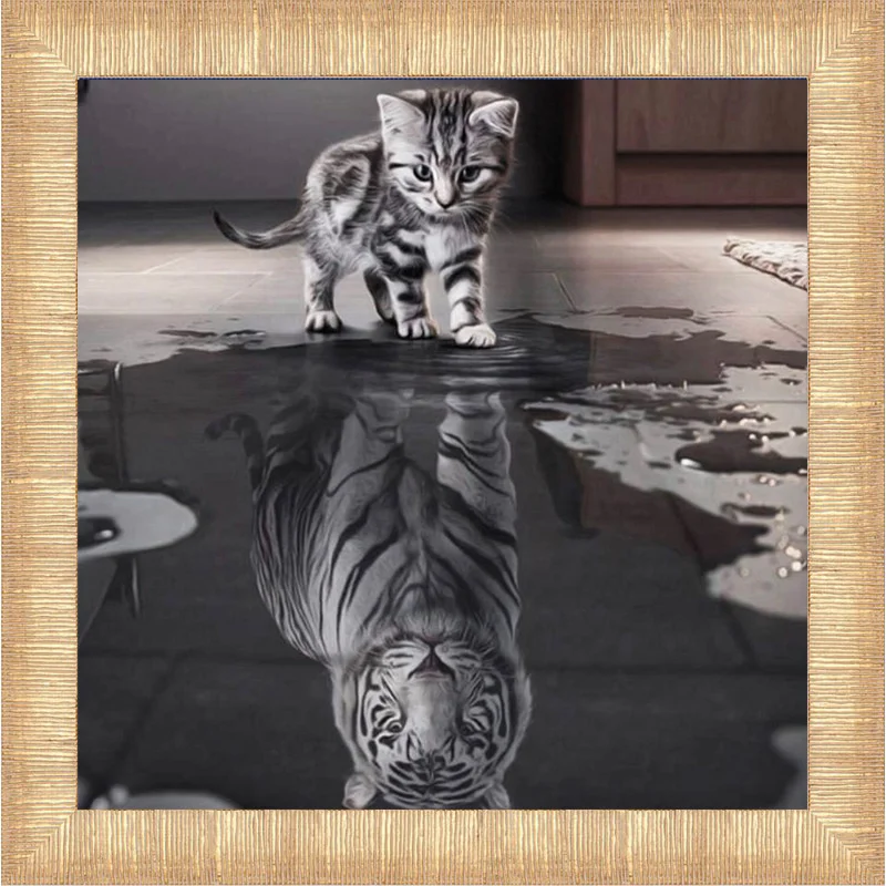 5D DIY алмазная живопись полная квадратная кошка и тигр водная Алмазная вышивка