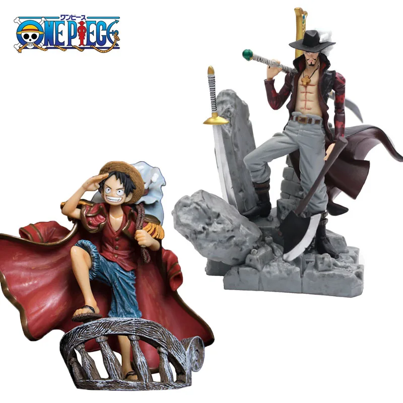 

15cm Scultures Big One Piece Figure Toy Luffy Dracule Mihawk Model Doll With Sword Anime Brinquedos for Children