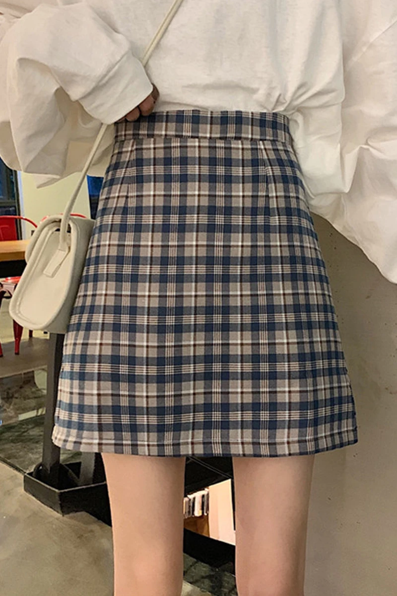 

Plaid skirt spring 2021 new high waist slim skirt female temperament all-match A-line skirt