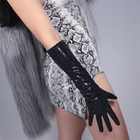 real leather long gloves 44cm lizard skin texture bright black sheepskin rare animal leather print lengthen female wzp11