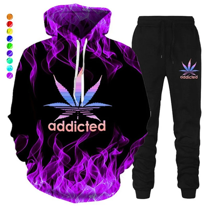 

3d Maple Leaf Print Women Men 3D Flame Printing Tracksuit Hoodie/Sweatshirts+joggers Pants Suit