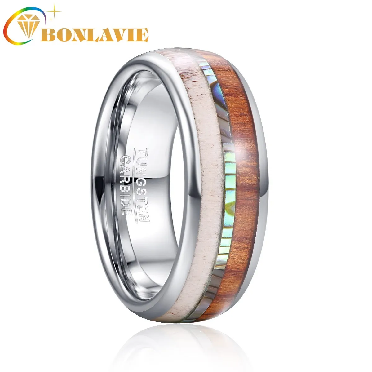 

Оленьи рога Абалон Опал Камень для мужчин кольцо из вольфрамовой стали купольное дерево кожа сталь углеродное обручальное кольцо для мужчи...