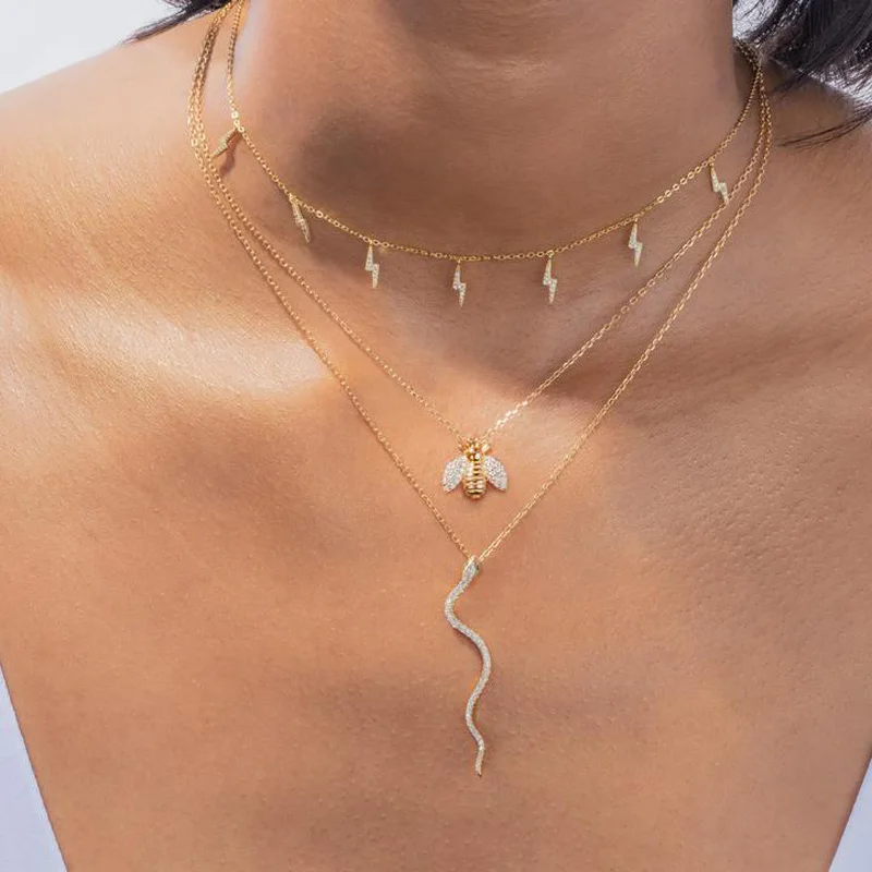 

Fashion 925 Sterling Silver Long Snake Pendant Necklace Micro Paved Clear White Green Cz For Women Girl Delicate Vintage Jewelry