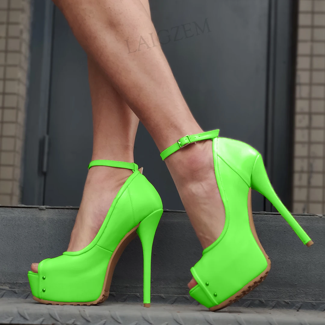 

SEIIHEM Peep Toe Women Platform Pumps Stiletto High Heeled Ankle Strap Shoes Woman Cosplay WeddingLarge Size 42 44 47 50 52