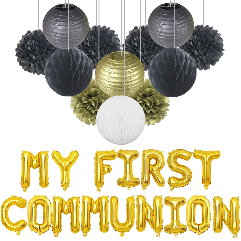 1 комплект золотых бумажных фонариков для первого причастия бумажные помпоны