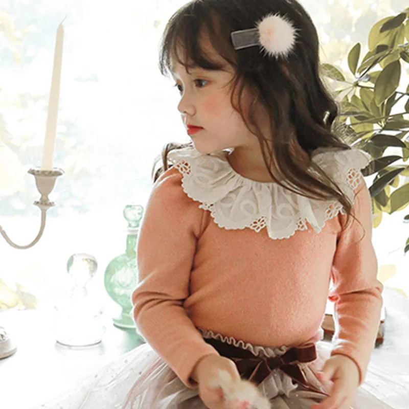 

Spring/Autumn 2021 Children's Bubble Sleeve Doll Collar Lace T-shirt Fall Clothes for Kids Costumes for Kids