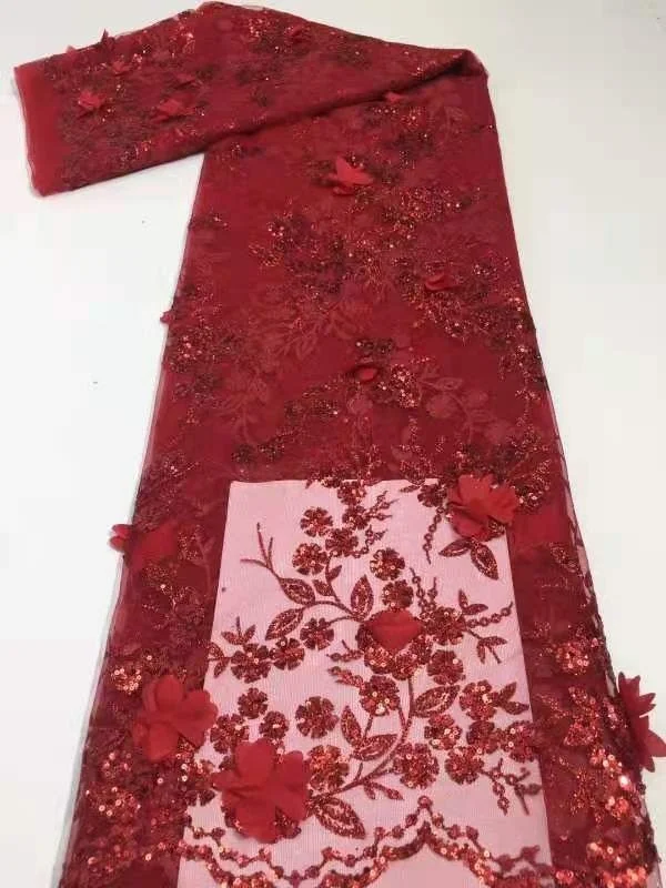 

Красная африканская кружевная ткань с блестками, нигерийская кружевная ткань с вышивкой, 2021 Высококачественная кружевная французская круж...