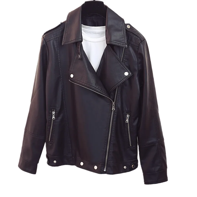 PU Women's Washed Leather Lapel Zipper Slim Motorcycle Jacket Fashion Trend High Quality High Rating Leather Jacket 2021 W41 enlarge