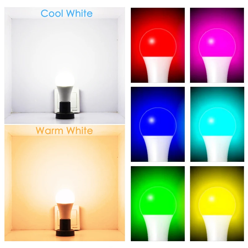 

WiFi Smart Light Bulb E27 LED RGB Lamp Work With Alexa Google Home 85-265V RGB White Dimmable Timer Function Bulb