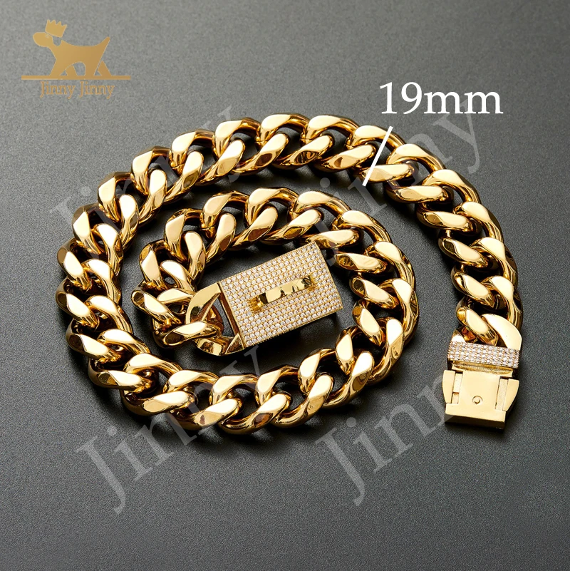 Cuban Link Dog Collar Designer Gold Chain Collar with Zirconia Locking Metal Puppy Collar Luxury Dog Bling Necklace with Diamond images - 6
