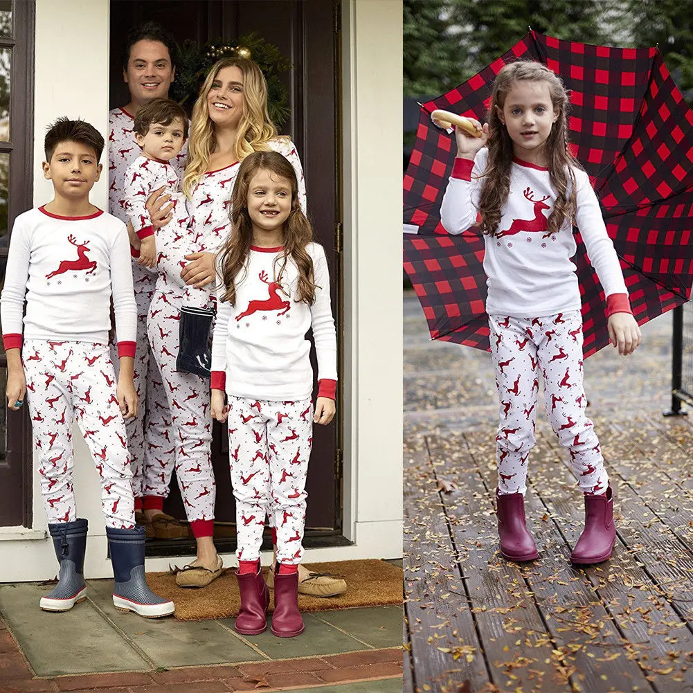 

2018 Brand New Family Matching Christmas Pajamas Sleepwear Set Xmas Elk Women Men Adults Baby Kids Sleepwear