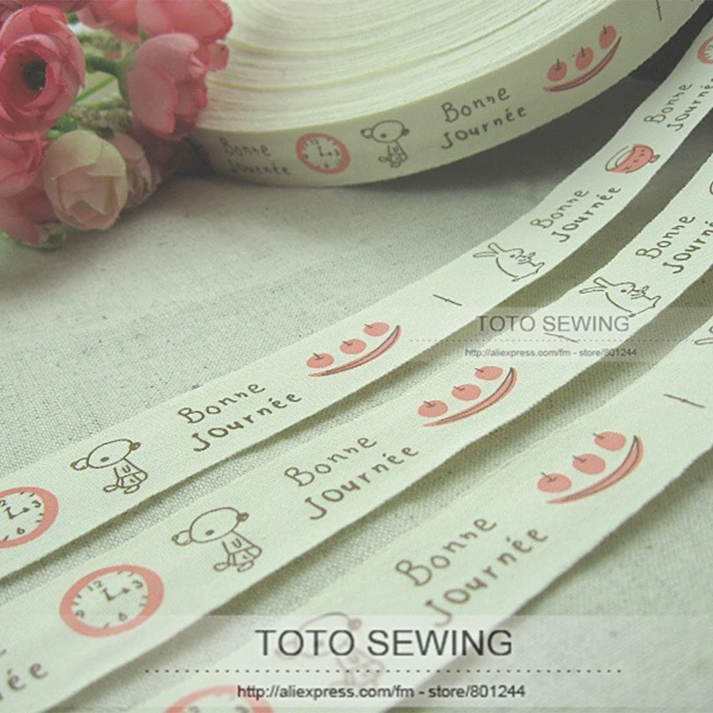 Min.order is $15 (mix order) Zakka Cotton Sewing Label Bonne Journey About 2CM Width Clothing Bag Hnadmade Carfts Textile |