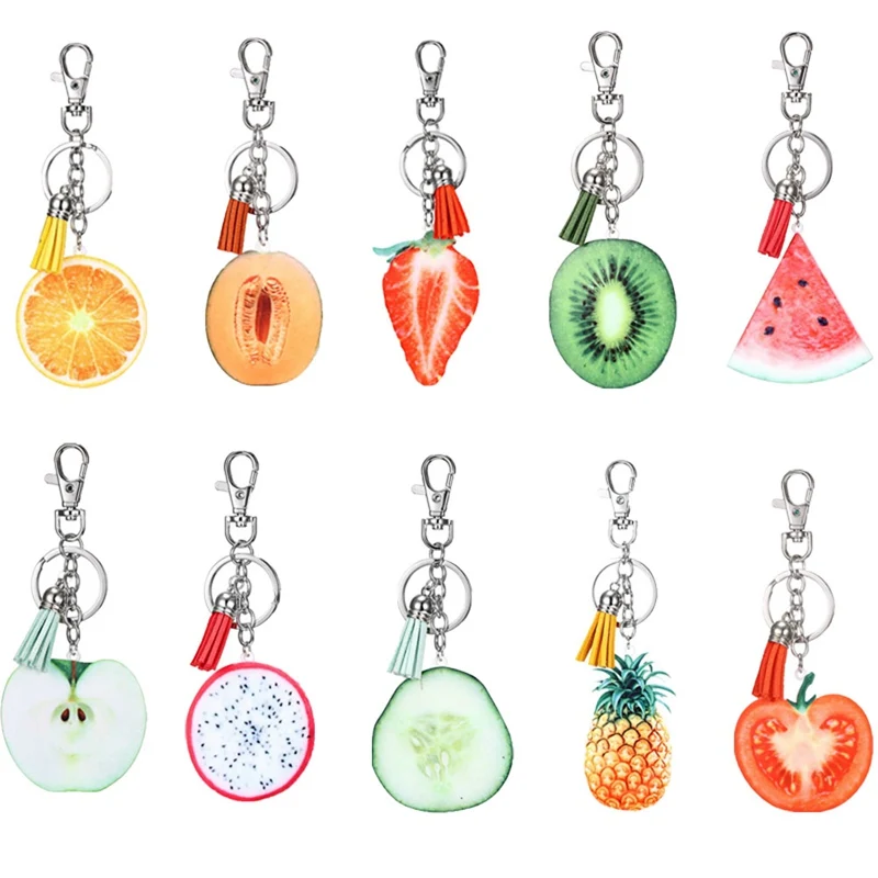 Модный акриловый брелок для ключей с фруктами арбуз апельсин ананас удобный