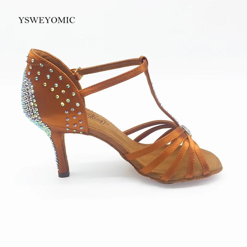 Латинской Танцы обувь Для женщин мягкая подошва загар Цвет 8 5 см тонкий высокий