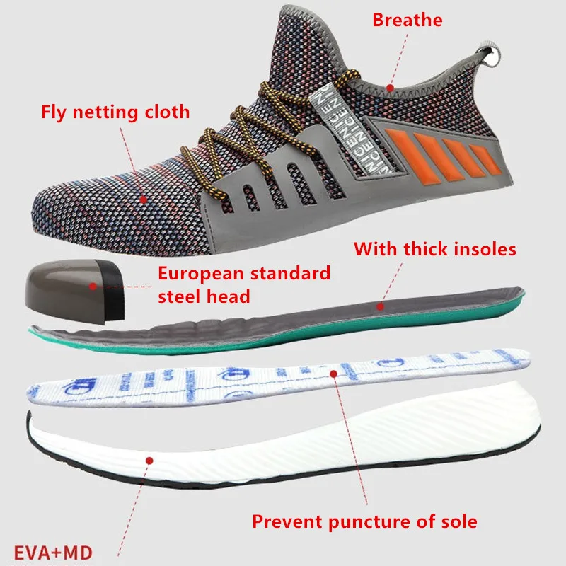 Защитные туфли со стальным носком мужские легкие дышащие кроссовки с защитой от