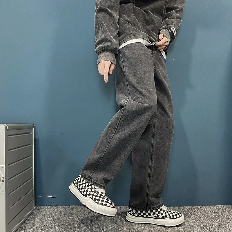 Black/Blue/White Jeans Men's Fashion Casual Baggy Wide-leg Jeans Men Streetwear Loose Hip-hop Straight Denim Trousers Mens S-2XL