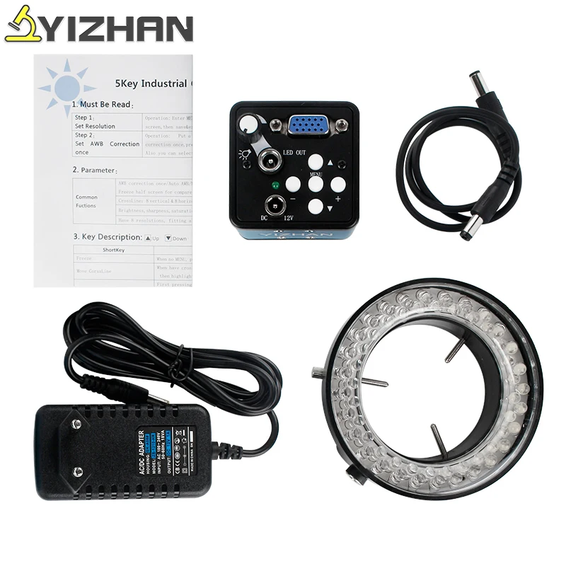 

130X 180X C Mount Lens VGA 2MP Industrial Digital Video Microscope Camera LED Light Large workbench Stand Holder PCB Repair