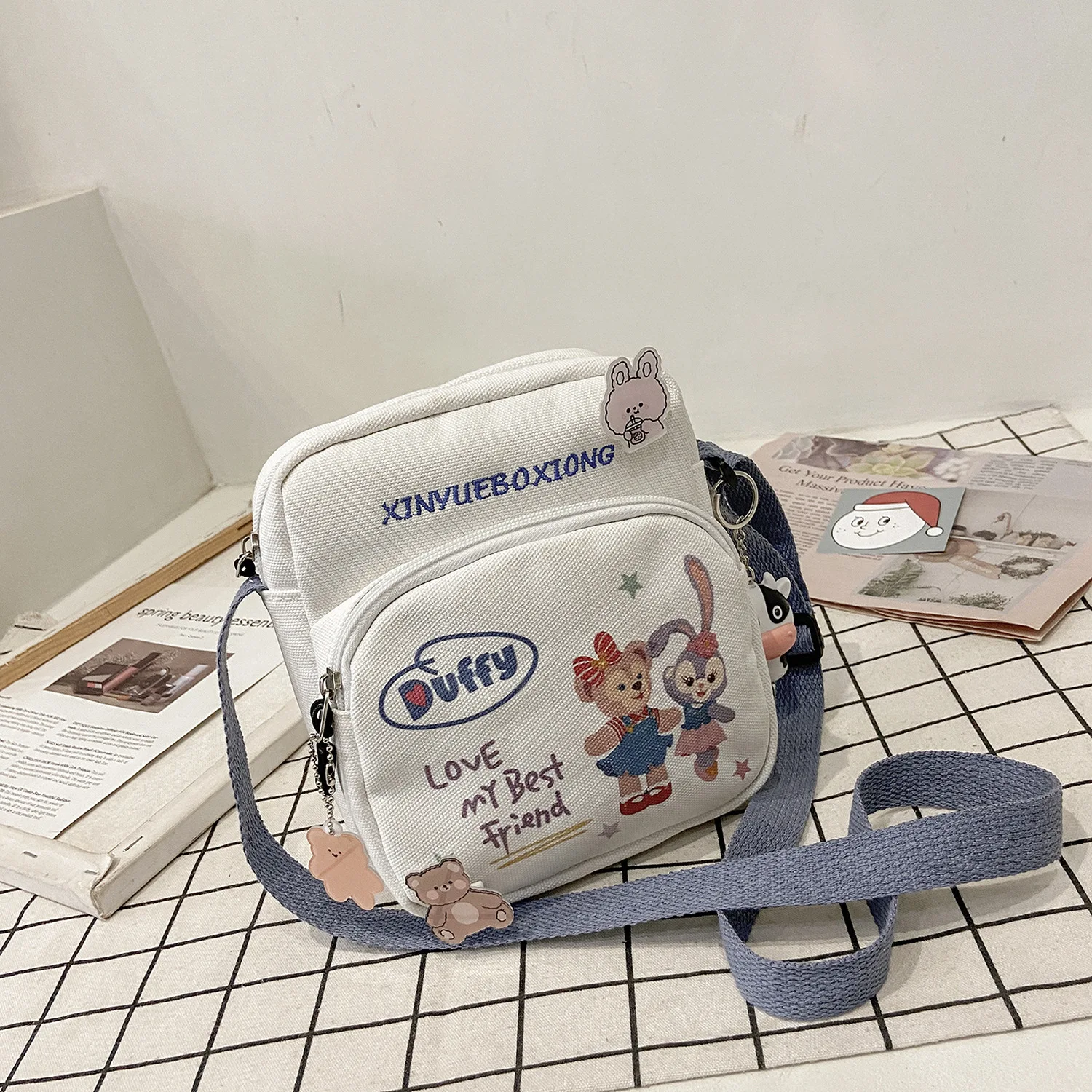 

Cute Canvas Bag 2021 New Simple Girl One-shoulder Bag Students In Class Stilettos Small Bag Designer Handbags High Quality