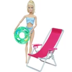 3 шт.лот = 1x модный синий купальник бикини + случайный 1x плавательный спасательный круг + 1X пляжный стул аксессуары для кукольного домика Барби игрушка