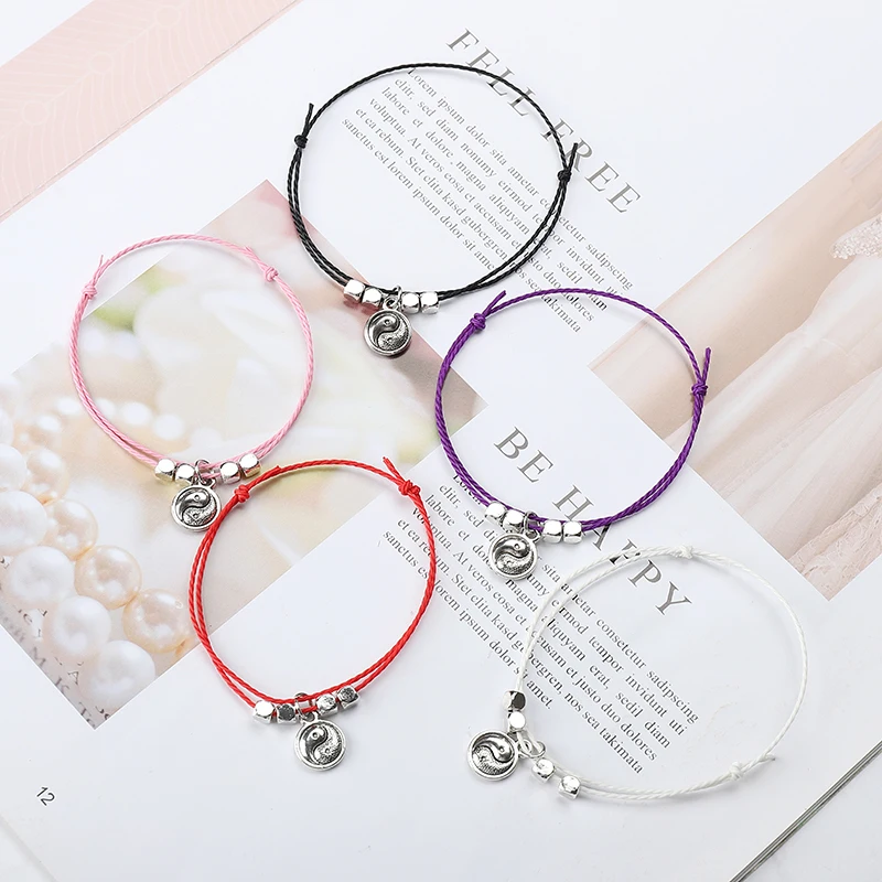2 шт./лот, Набор браслетов YINGYANG в винтажном стиле для женщин, мужчин, детей, Регулируемая Веревка, Красная Нить, тканый Защитный Браслет для пары