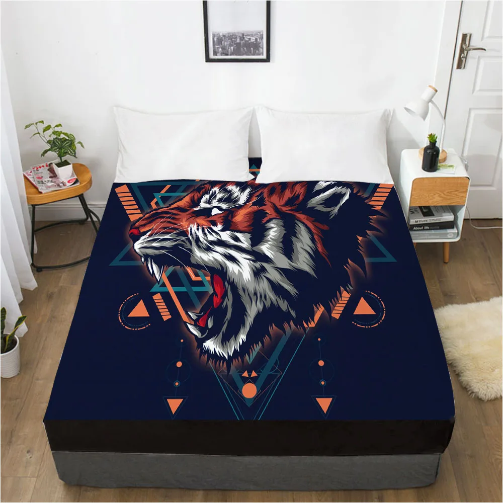 

3D Mattress Fitted Cover Bedspread Fitted Sheet Linens Bed Sheets Bedsheet Animal Tiger Design Black 100x203cm Home Tetile